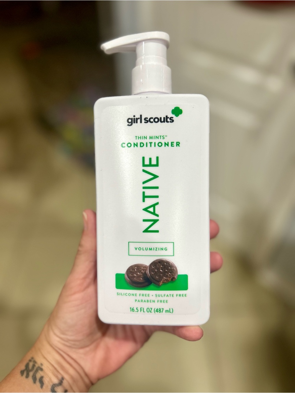 Native White and Green Girl Scouts Thin Mints Conditioner Pump Bottle